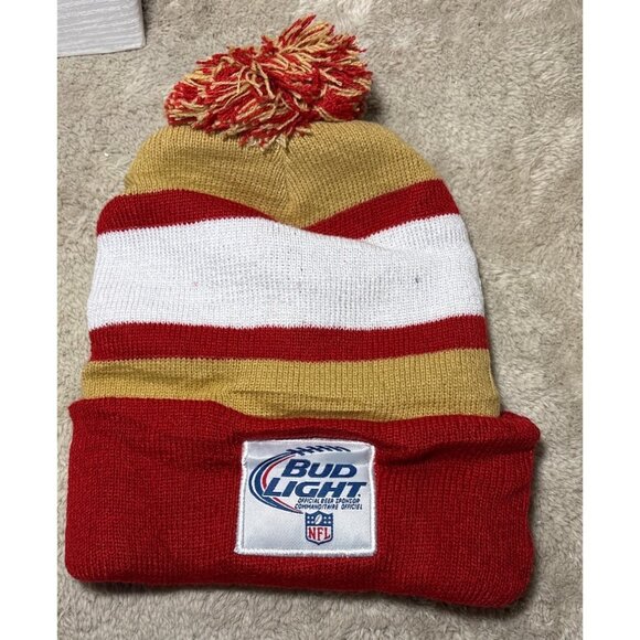 San Francisco 49ers Knit Beanie With Pom Bud Light NFL Sponsor Logo Football - Picture 5 of 6